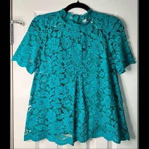 Anthropologie teal lace blouse